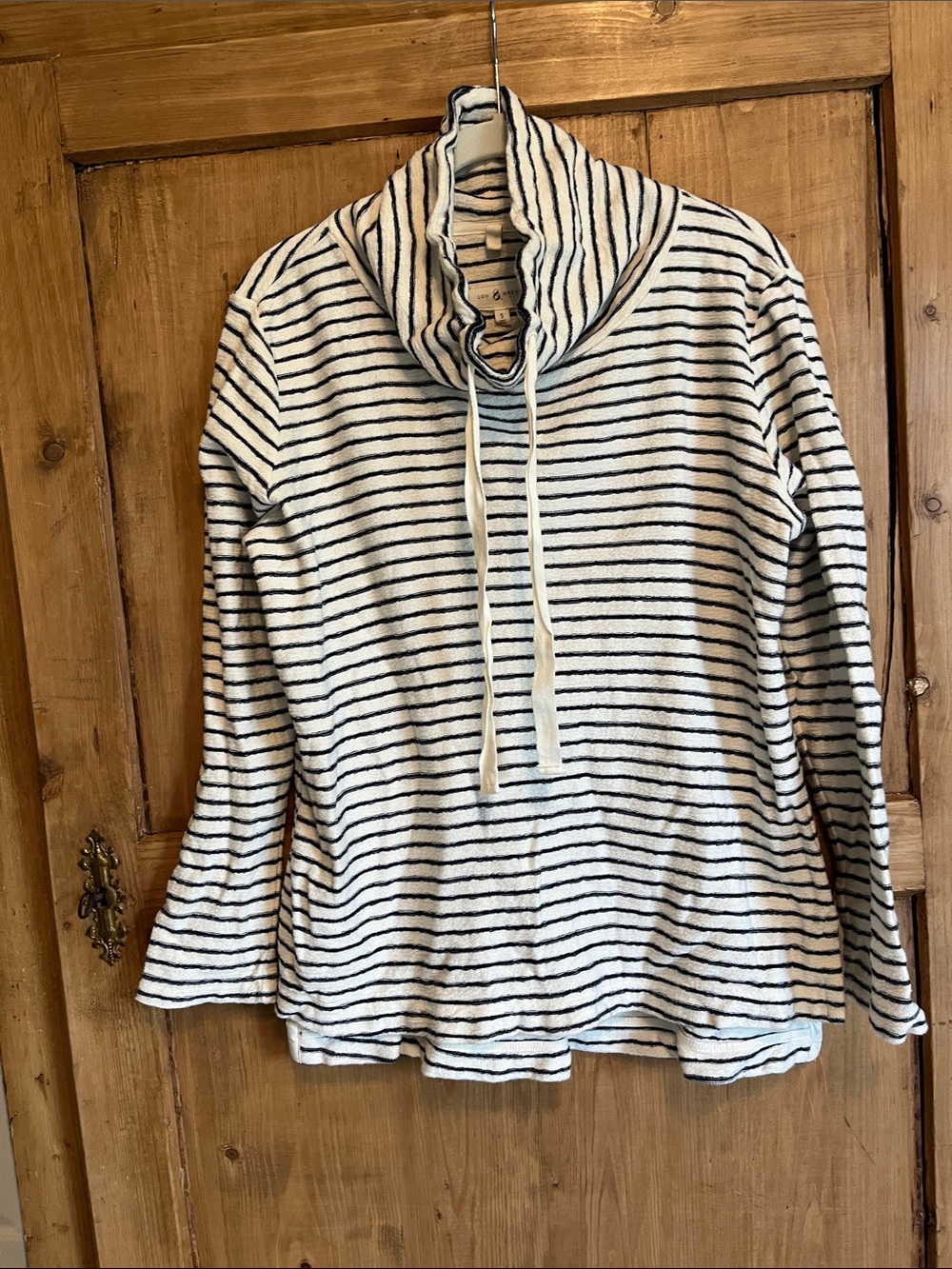 Lou & Grey Cream and Navy Striped Cowl Neck Pullover